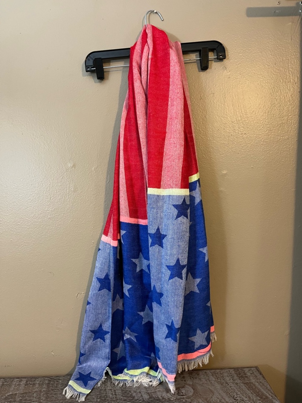 Star Print Beach Shaw - Red & Blue Stripe Design